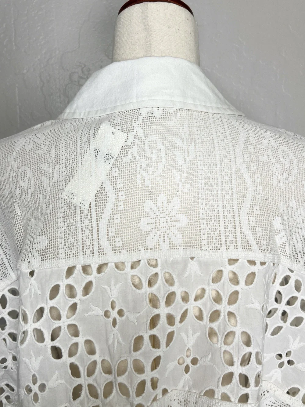 Anthropologie White Eyelet Cropped Button-Front Top